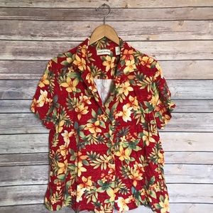 Marsh Landing Hawaiian floral red tiki shirt